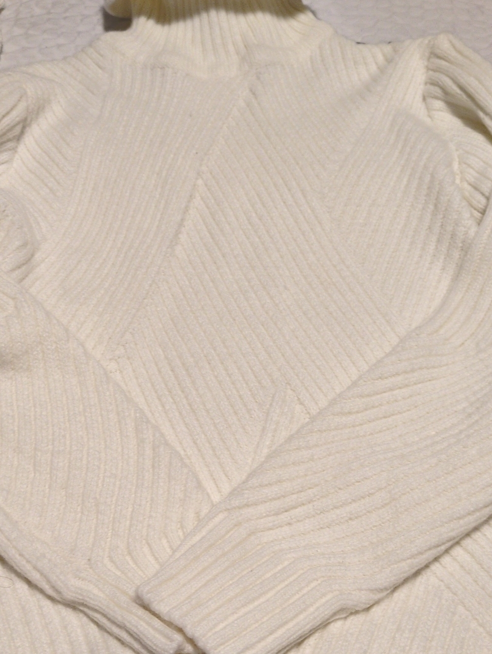 Women's Cream Ribbed Turtleneck Sweater